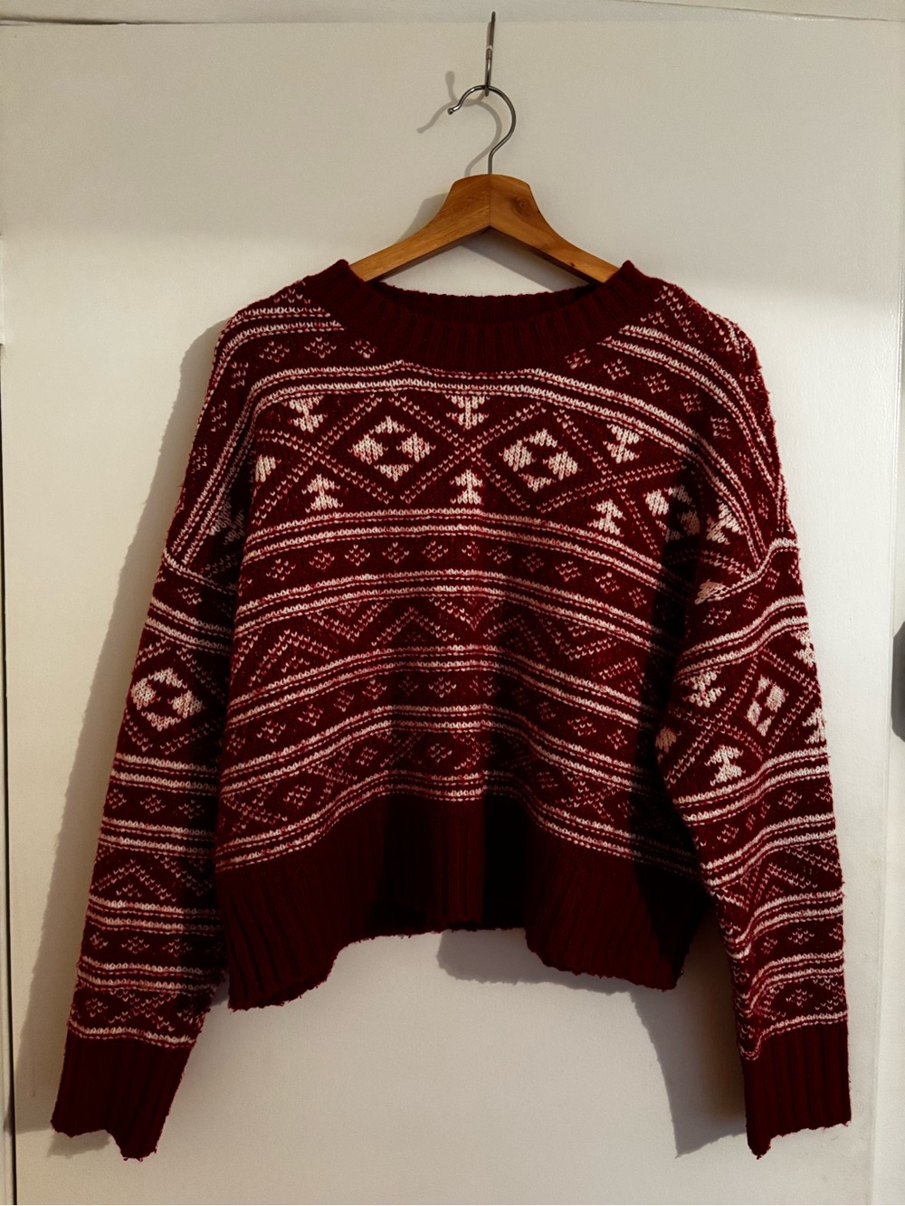 American Eagle Outfitters Red Fair Isle Crewneck Sweater